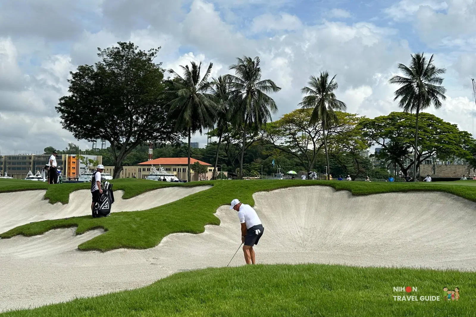 Phil Mickelson taking a bunker shot at Liv Golf Singapore 2025