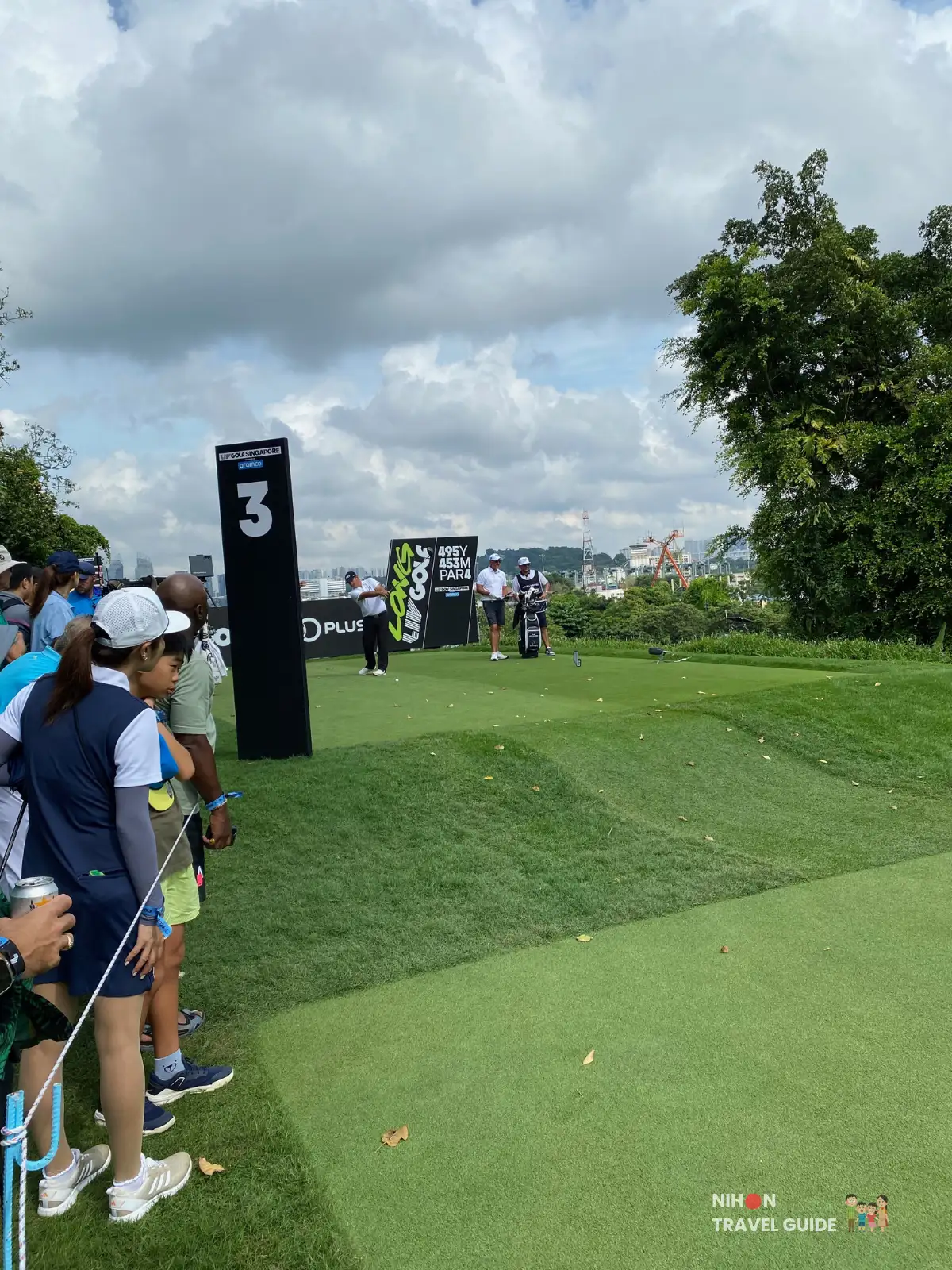 Patrick Reed teeing off on hole 3 Liv Golf Singapore 2025.