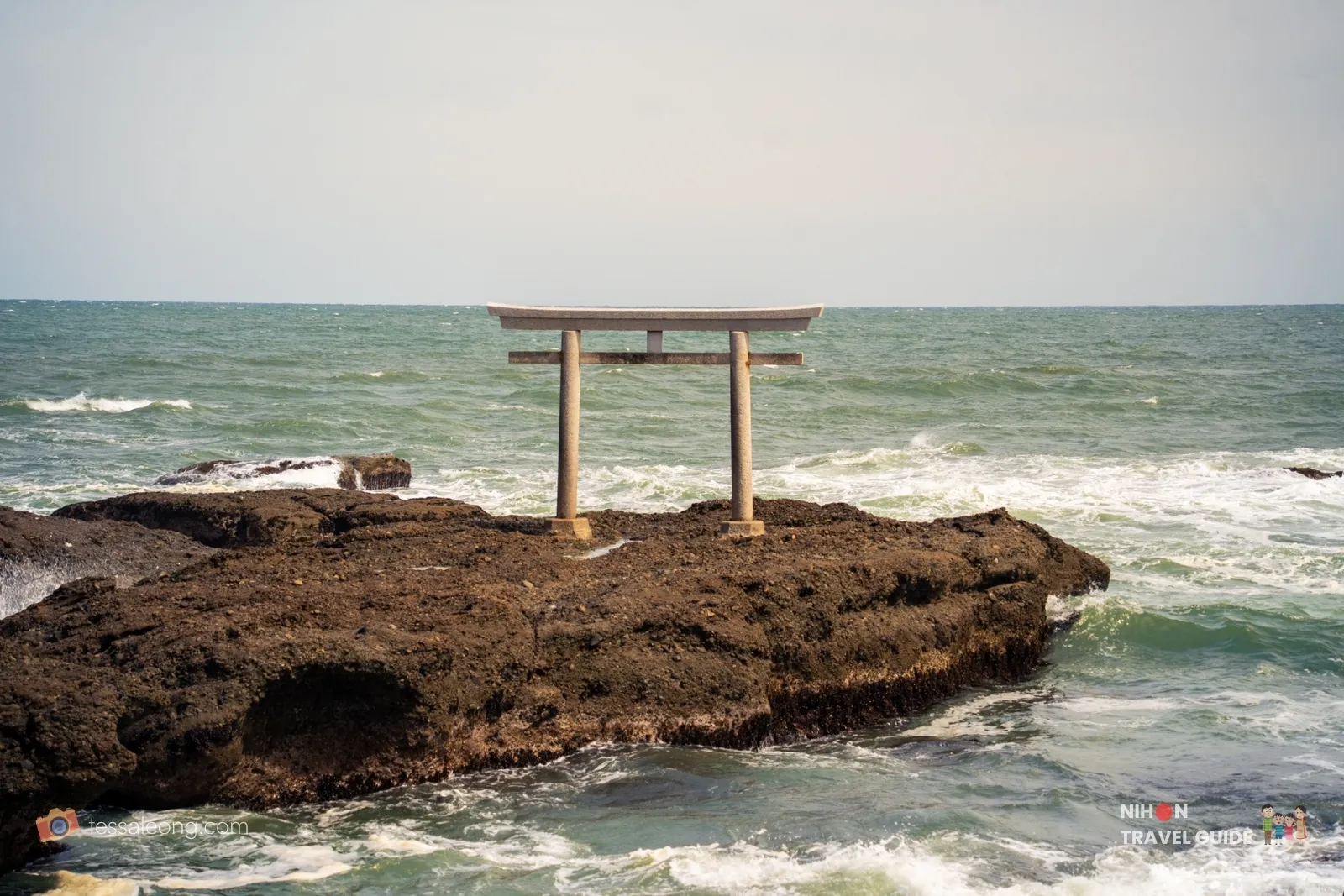 Oarai Isosaki Shrine — Kamiiso no Torii with crashing waves
