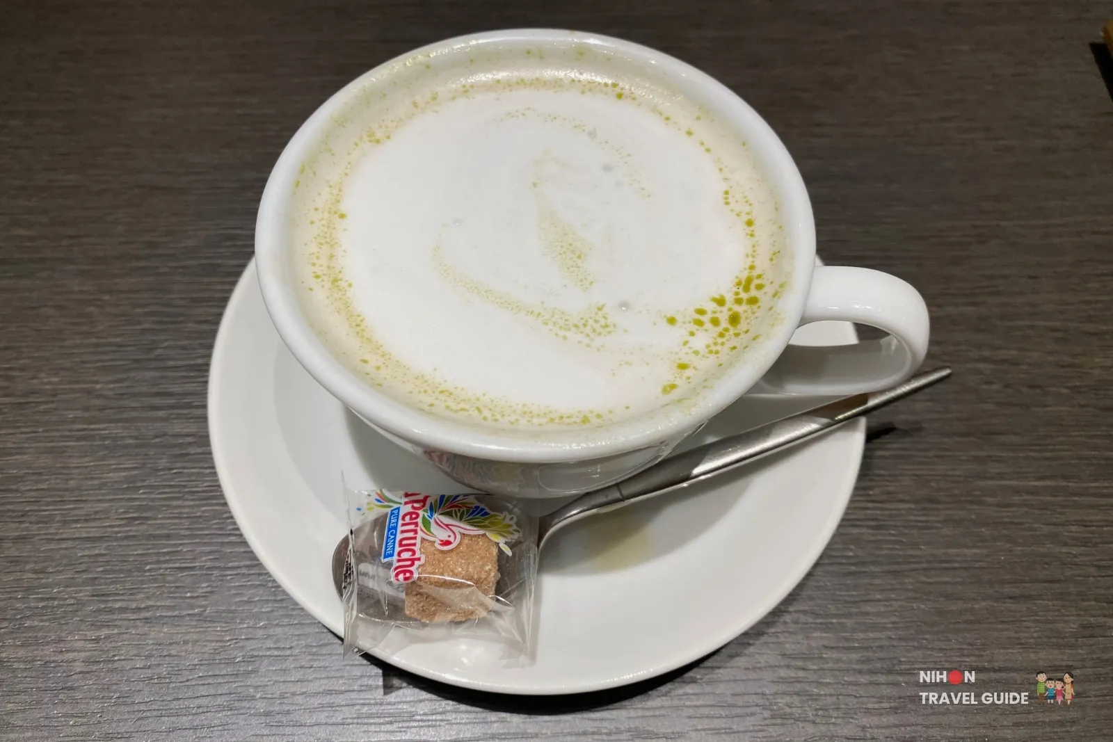 Creamy matcha latte at CHASEN Cafe in Sakura Machi Kumamoto.
