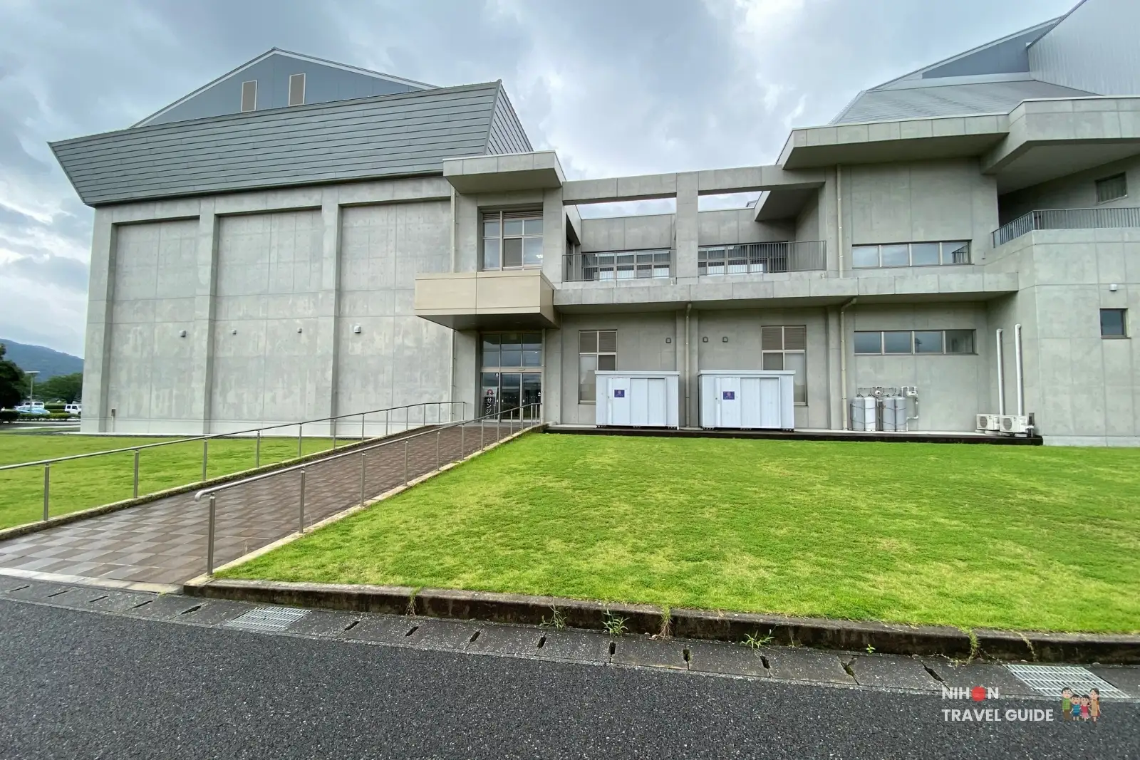 Exterior of Mashiki Town General Gymnasium where the Sanji One Piece figurines are sold in Kumamoto.