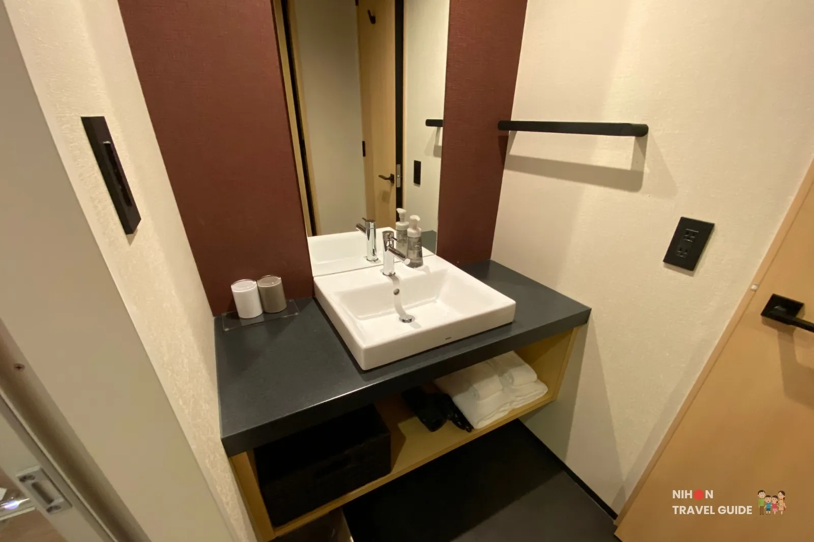 Vanity sink with under-counter storage in The358 SORA Modern Japanese Premium Room bathroom